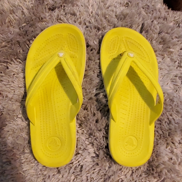 yellow croc flip flops
